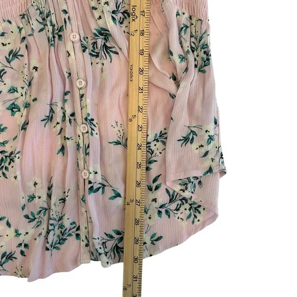 Floral Pink Button-Up Women's Top - Picture 6 of 9